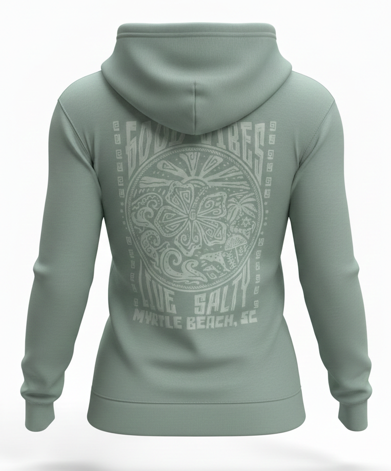 Light Green Hoodie Sweatshirt Puff Decal FB ,Myrtle Beach