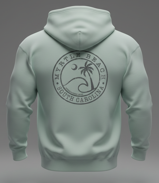 Light Green Adult Pullover Hoodie print Myrtle Beach , Wave