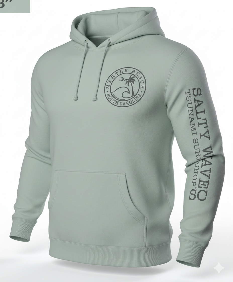 Light Green Adult Pullover Hoodie print Myrtle Beach , Wave