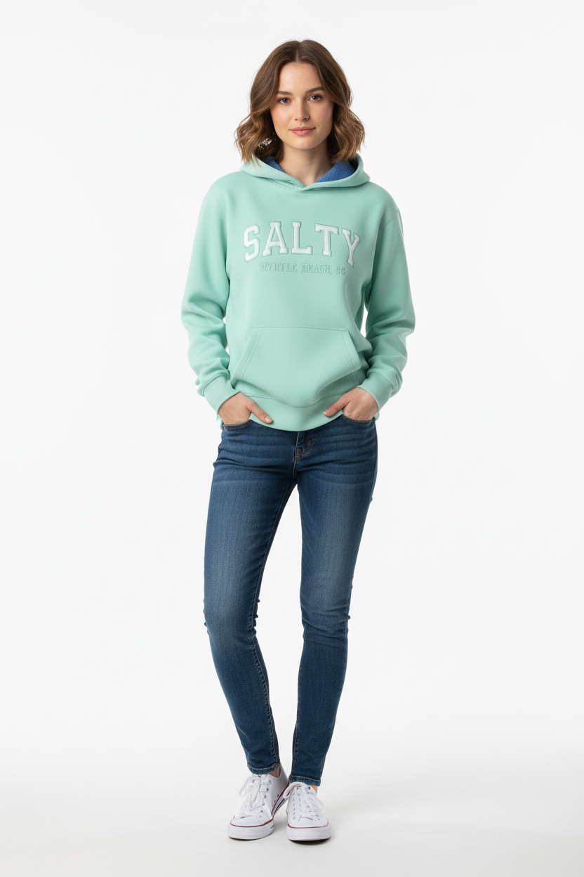 Mint SALTY Myrtle Beach Hoodie Full Body Model