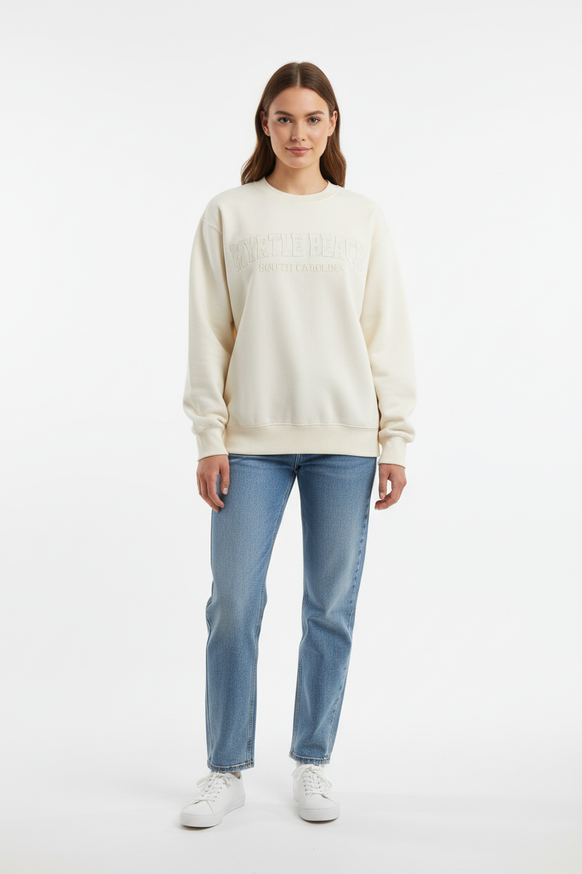 Sand Burnout Crewneck Sweatshirt Embroidery w/Applique , Myrtle beach