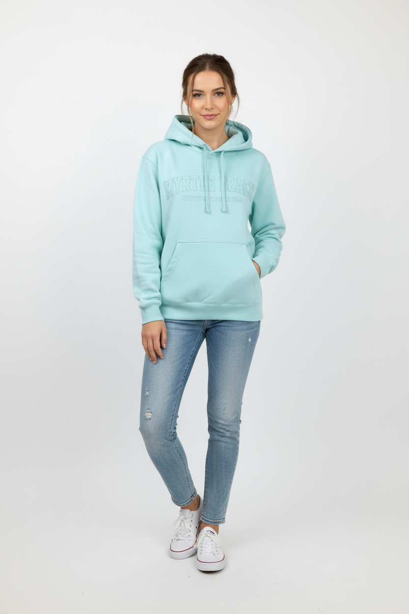Pastel Green Embroidery Burnout Pullover Hoodie Myrtle Beach