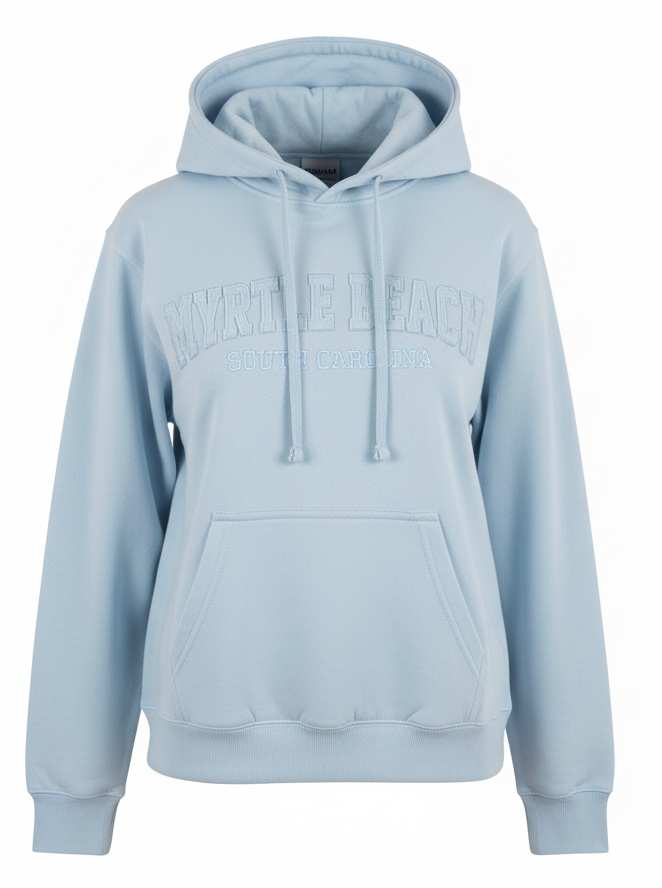 Myrtle Beach ice blue hoodie ghost mannequin