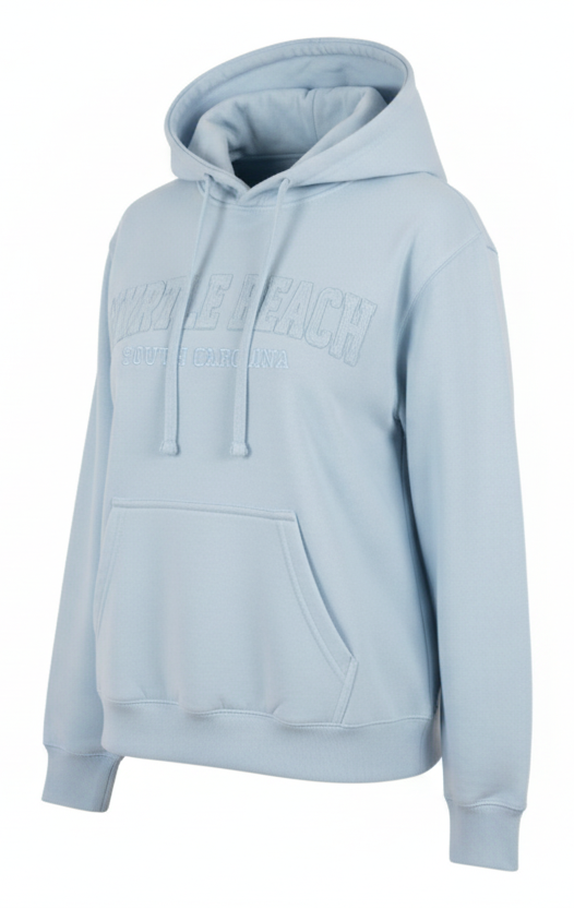 Ice Blue Embroidery Burnout Pullover Hoodie Myrtle Beach