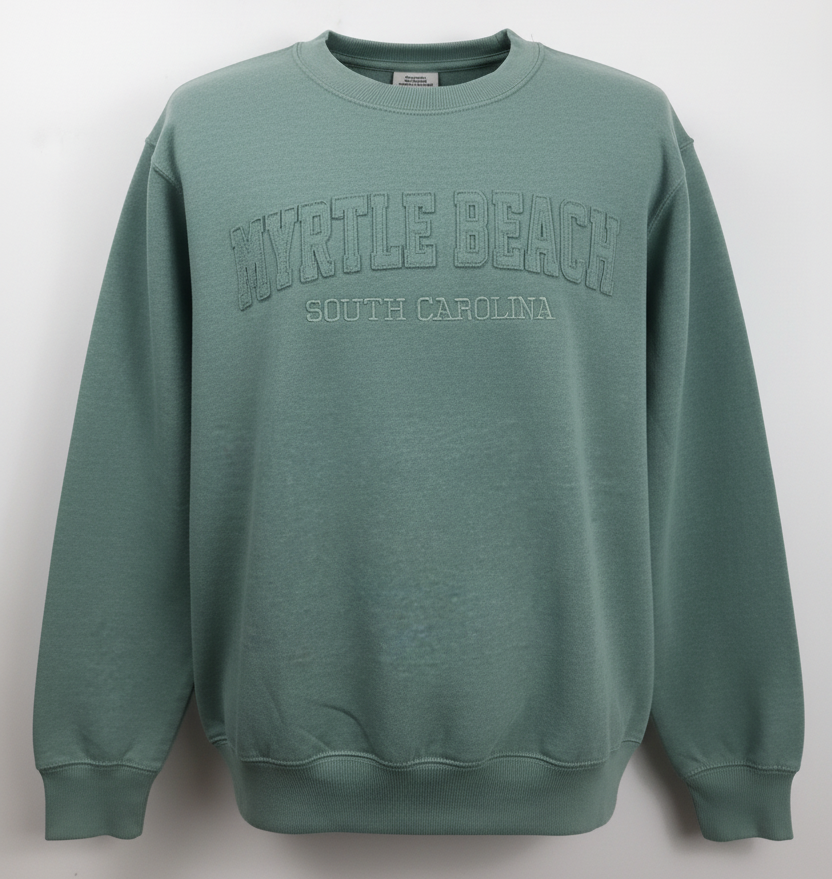 Light Green Burnout Crewneck Sweatshirt Embroidery w/Applique , Myrtle beach