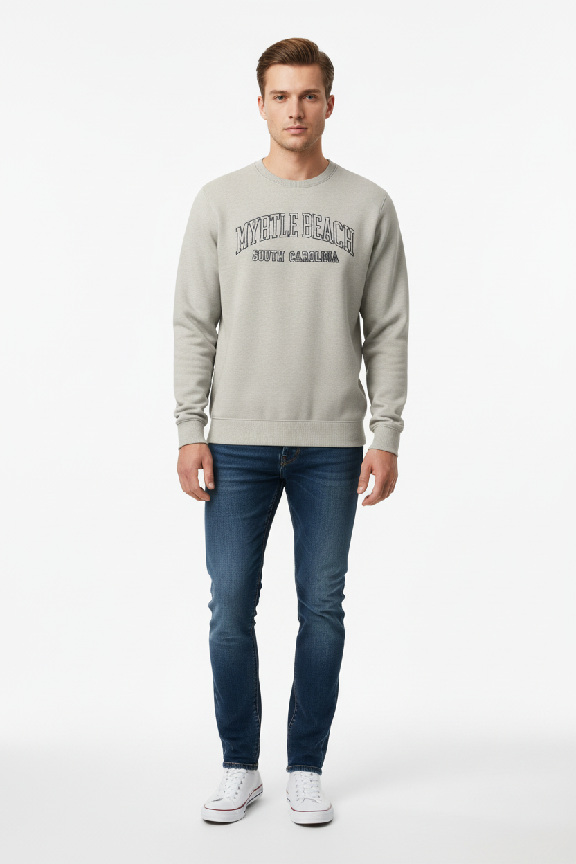 Oatmeal sweatshirt full-length model shot