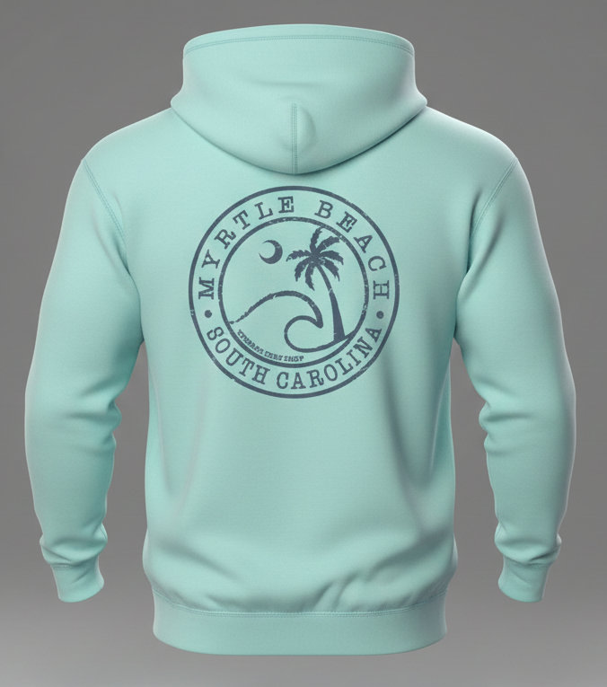 Pastel Green Adult Pullover Hoodie print Myrtle Beach , Wave