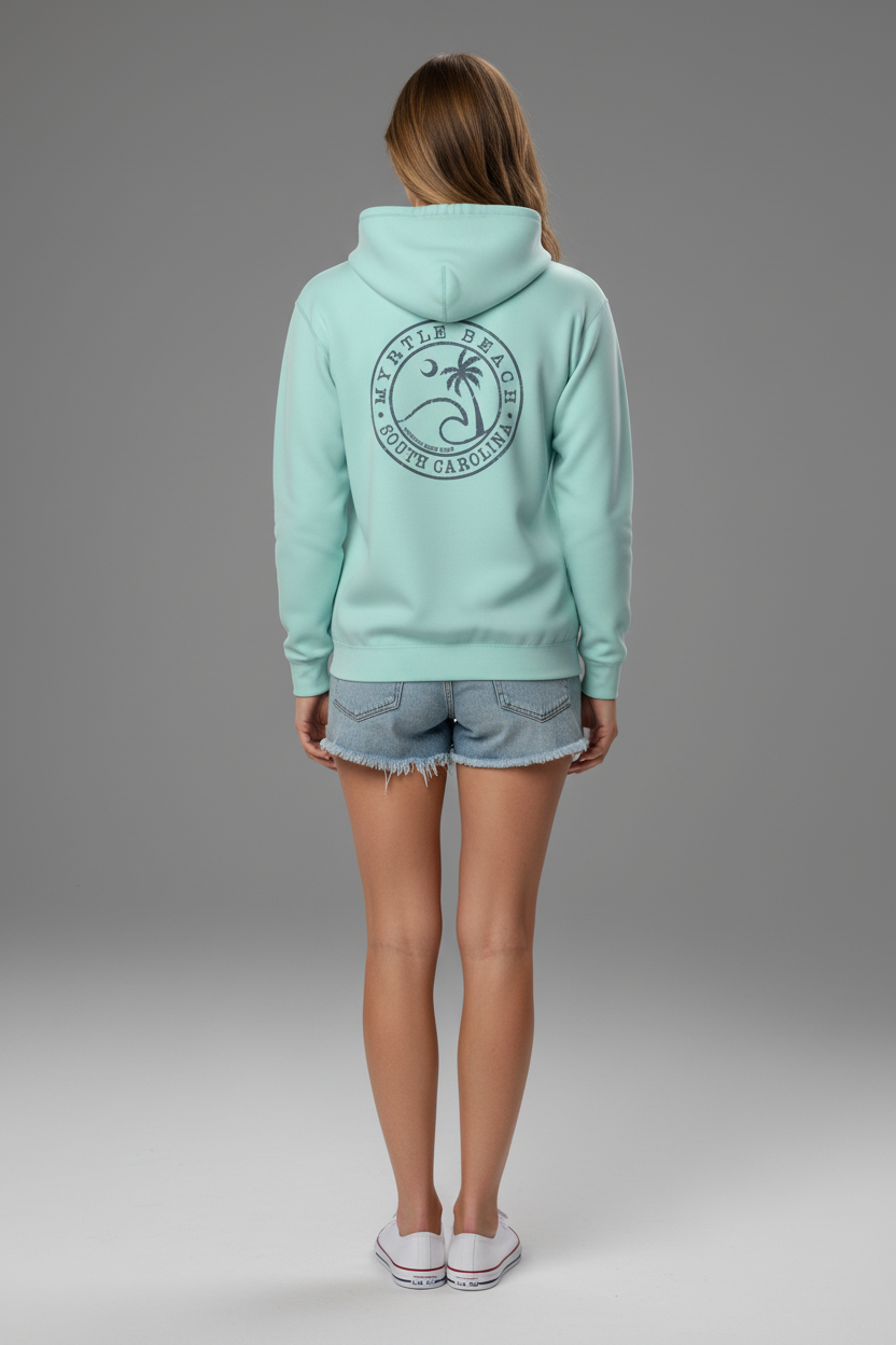 Pastel Green Adult Pullover Hoodie print Myrtle Beach , Wave