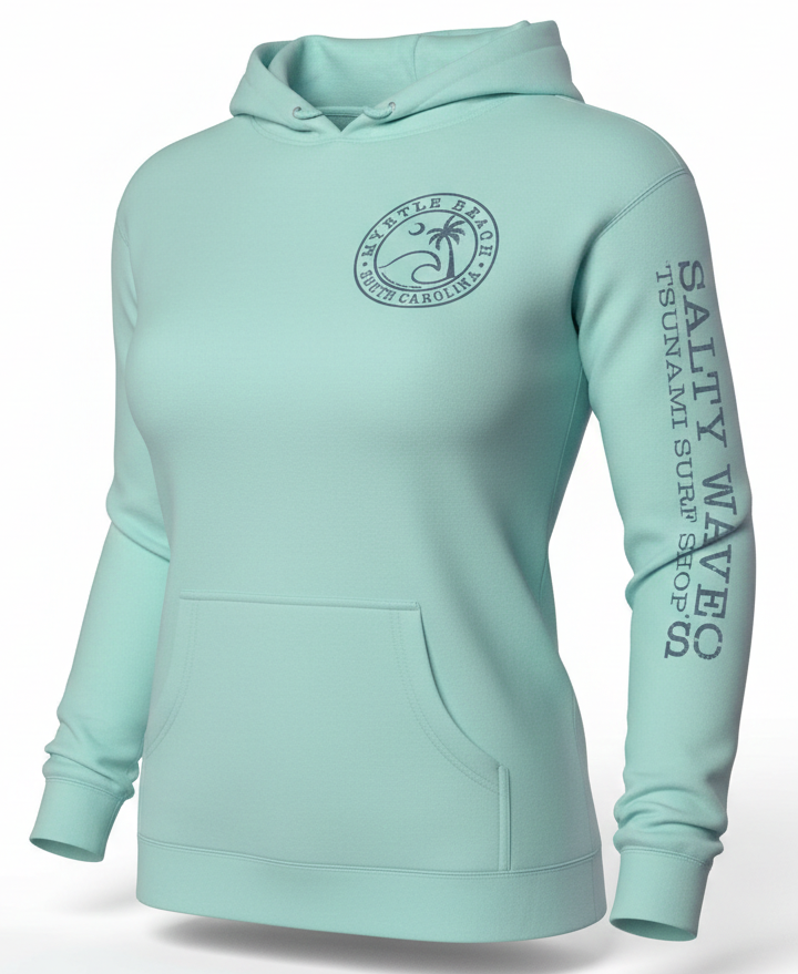Pastel Green Adult Pullover Hoodie print Myrtle Beach , Wave
