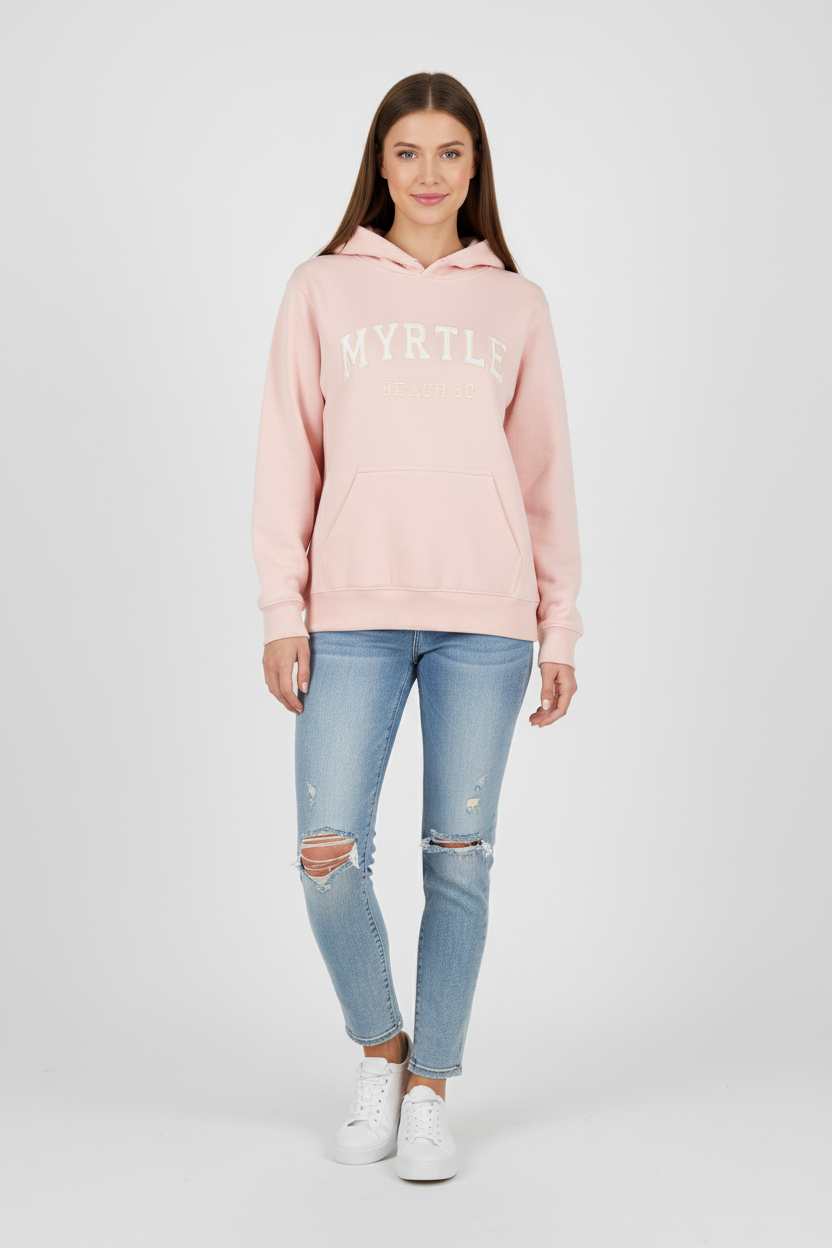 Pink MYRTLE Beach Hoodie Full Body Model