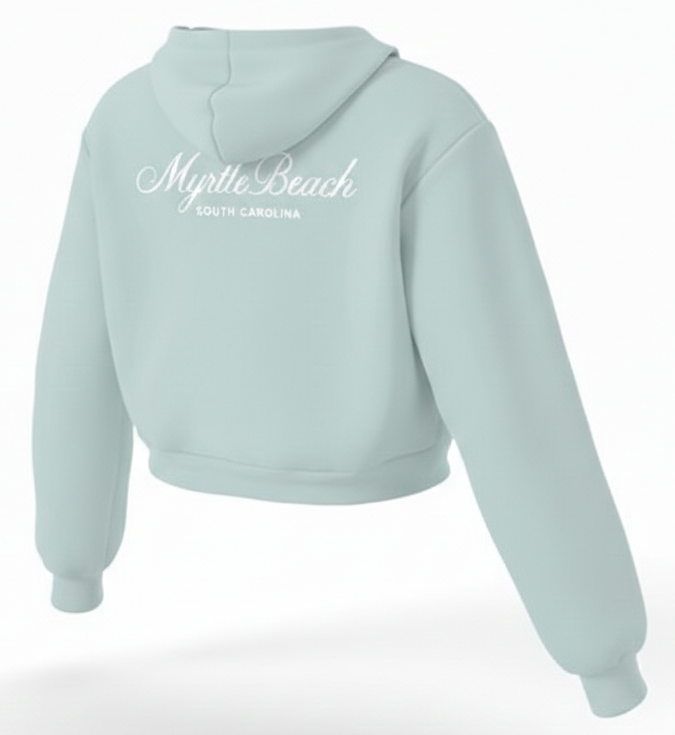 Sage Scuba Hoodie Crop Top Quarter Zip SP FB ,Myrtle Beach