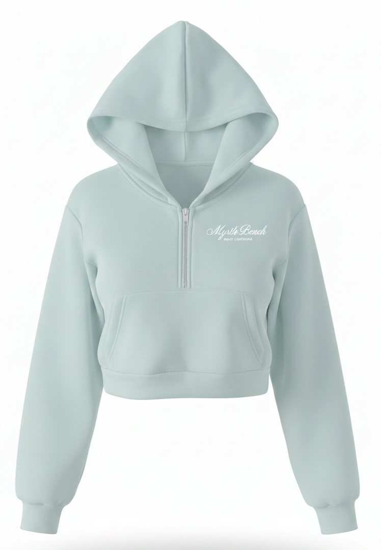 Sage Scuba Hoodie Crop Top Quarter Zip SP FB ,Myrtle Beach