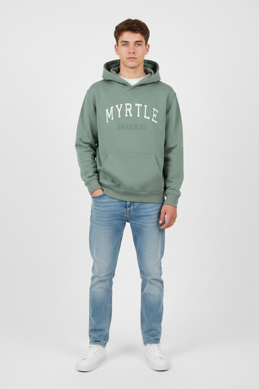 Sage Green MYRTLE Beach Hoodie Full Body Model
