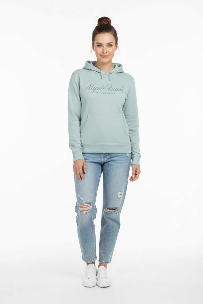 Sage hoodie full-length model
