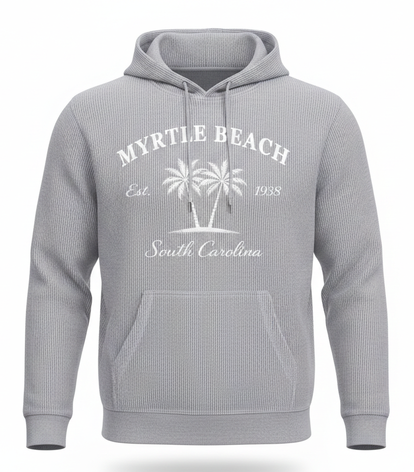 Silver Corduroy Hoodie Sweatshirt Embroidery Front ,Myrtle Beach