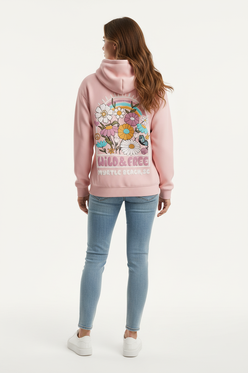Wild & Free Hoodie – Back View on Model
